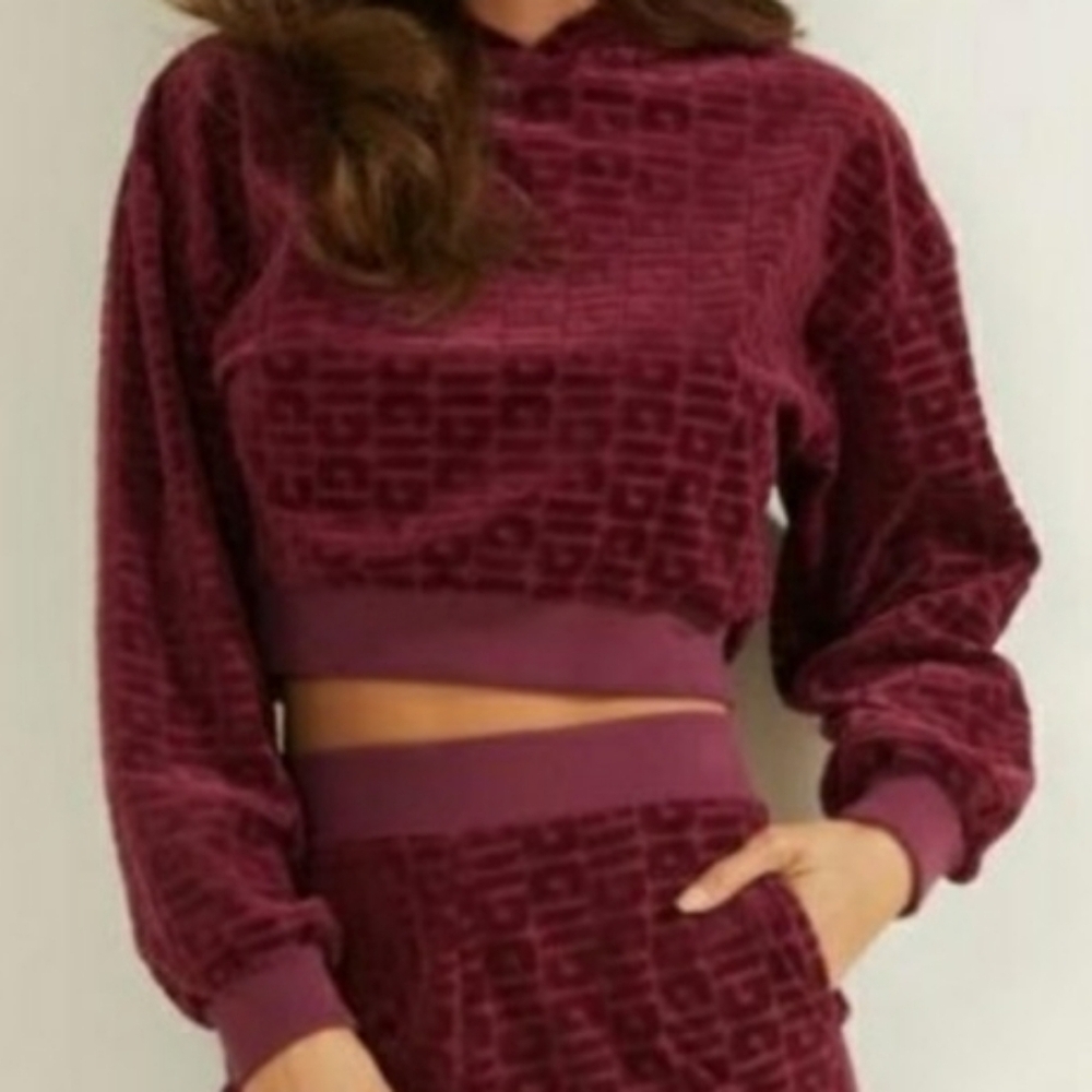 Guess After Party NWT Large Pullover Cropped Velour Hoodie